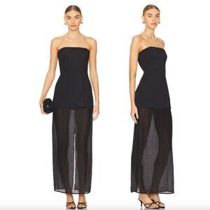 SNDYS Chloe Sheer Maxi Dress in Black Strapless Tube Small